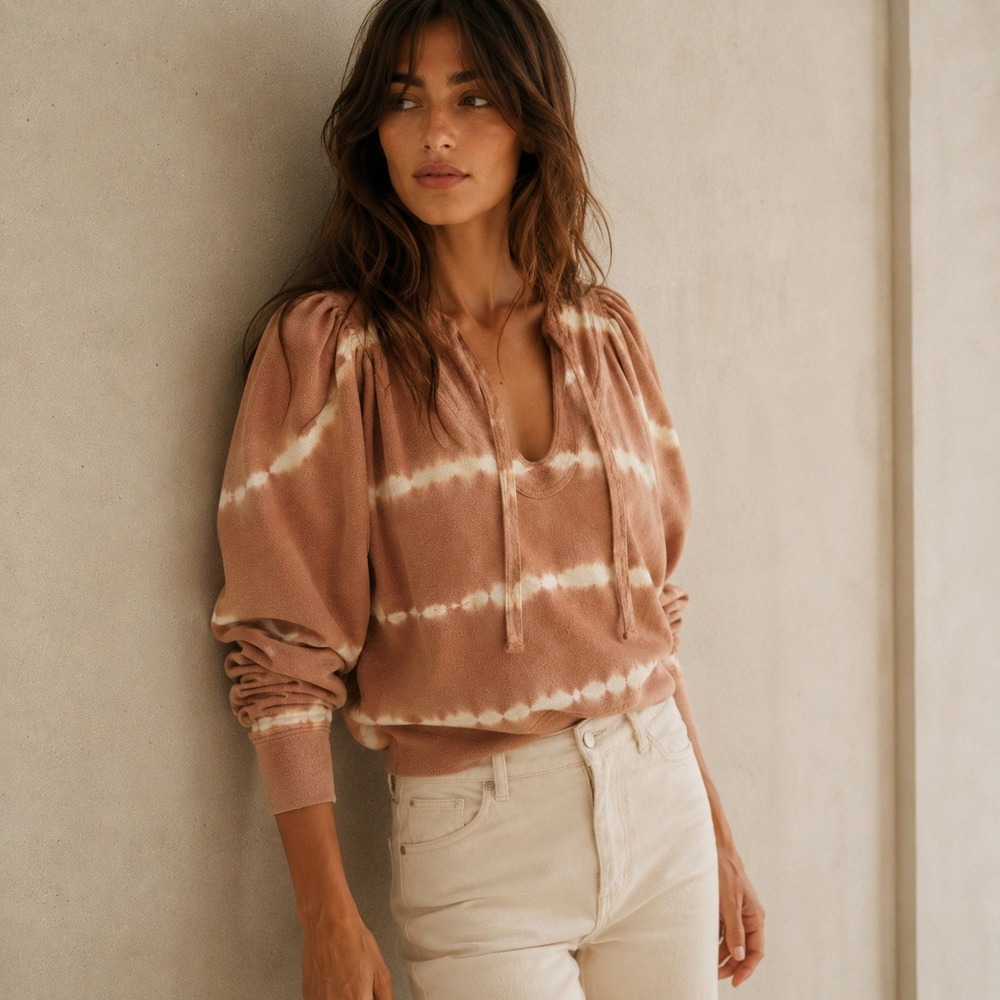 Ulla Johnson Gathered Shoulder Tie Neck Top Sutton Mélange Sz S
